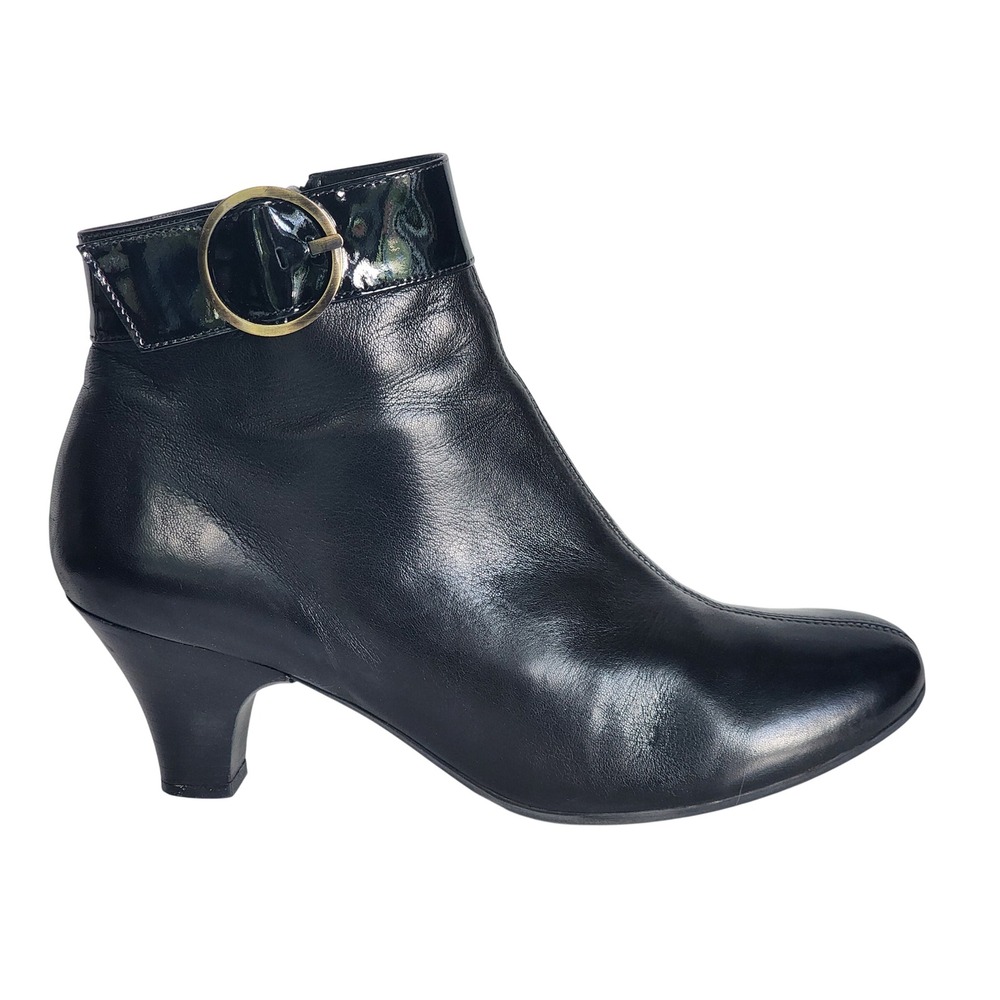 BeautiFeel Black Leather Patent Buckle Ankle Boots Kitten Heel 9526 Size 41